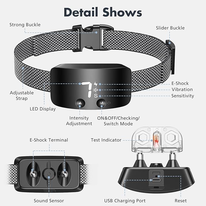 NBJU Bark Collar for Dogs,Rechargeable Anti Barking Training Collar with 7 Adjustable Sensitivity and Intensity Beep Vibration for Small Medium Large Dogs (Black)