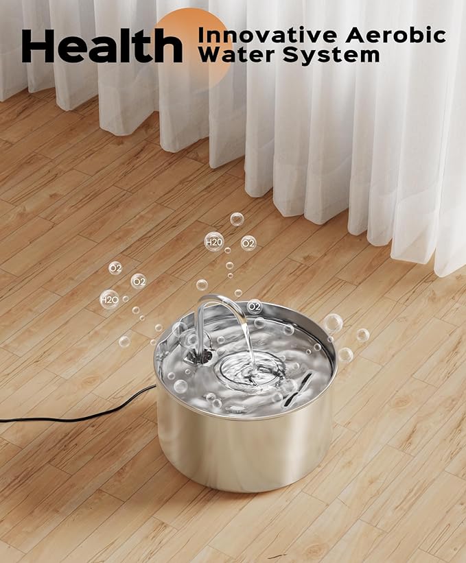 Cat Water Fountain Stainless Steel 8 filters 8 Sponges - Pet Water Fountains Faucet Metal Automatic CatDog Waterer Bowls Pets Watering Running Bottle Water Dispenser for Drinking Ultra Quiet Pump