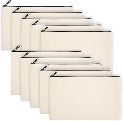 Legigo Blank DIY Craft Bag (13 Pc) Canvas Pencil Case Blank Makeup Bags- Canvas Pencil Pouch Bulk Canvas Cosmetic Bag Multi-Purpose Travel Toiletry Bag Canvas Zipper Bags 8.3 × 5 Inch