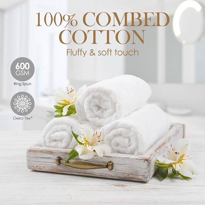 Elaine Karen White Wash Cloths for Your Face - 12 Pack Premium Cotton Washcloths - Hotel Spa Bathroom Face Towels - 13x13 Face-Cloth