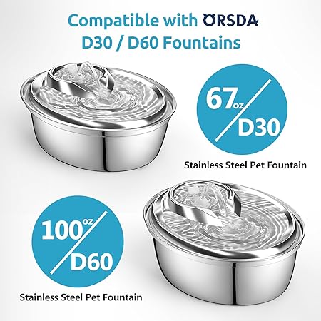 ORSDA Cat Water Fountain Pump for D30 D60 Fountain, Water Pump Replacement No LED Light, Pet Water Fountain Motor Replacement for Stainless Steel Cat Dog Water Dispenser (Water Pump)