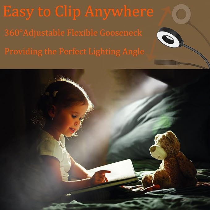 Clamp on Desk Lamp, LED Reading Light with Clamp - 3 Color Modes & 10 Brightness, 360°Adjustable Flexible Gooseneck Book Light for Office, Home, Reading and More - 18 inches Black