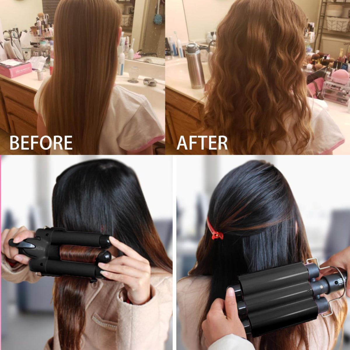 Dopheuor 2024 Newest 3 Barrel Curling Iron Jumbo 1.25 inch (32mm) Hair Curling Wand Crimper Instant Heating Adjustable Hair Curler with 2 Temperature Control, Black (Cosmetic Scratches) ( Product has scratches on it. )