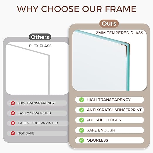 4x4 Picture Frame, Solid White Oak Wood Frame 4 by 4, 4 x 4 Square Photo Frame with Tempered Real Glass, Rustic Wooden Frame 4"x4" for Wall & Tabletop Display, Natural Color, Set of 2
