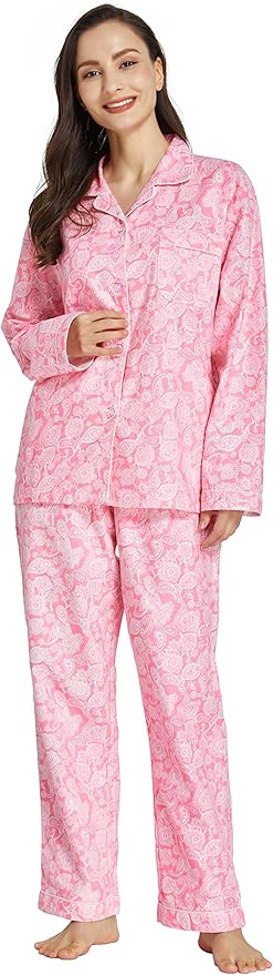 Women's 100% Cotton Long Sleeve Flannel Pajama Set Sleepwear
