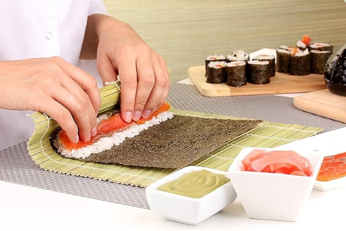 AKOAK 1 Pack Sushi Roll Mat, Professional Non-stick Bamboo Sushi Roll Mat, Multifunctional Kitchen DIY Sushi Mat Tool, 9.5 ", Natural Bamboo