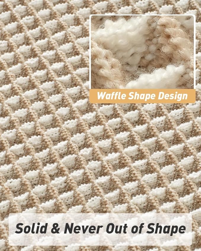 AMOAMI Upgraded Waffle Bath Mat, Super Absorbent Non Slip Bath Mats for Bathroom Floor, Machine Washable Bathroom Rugs with Tassels, Rubber Backed Bathroom Mats, Ultra Soft, 17" x 24",Brown & Cream