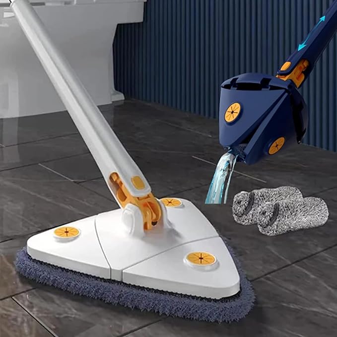 Cleangly 360 Triangular Spin Mop, 360 Rotatable Adjustable Cleaning Mop with 2 Mops (Blue)
