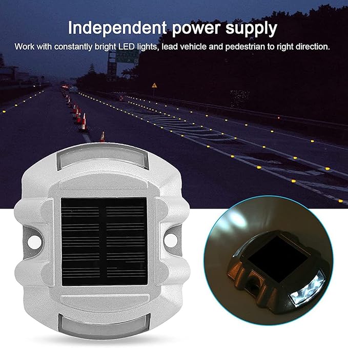 Reusable Solar Road, 2Pcs 6 LED Stud Lights Ground Garden Lawn Path Lights Deck Dock White Warning Lights