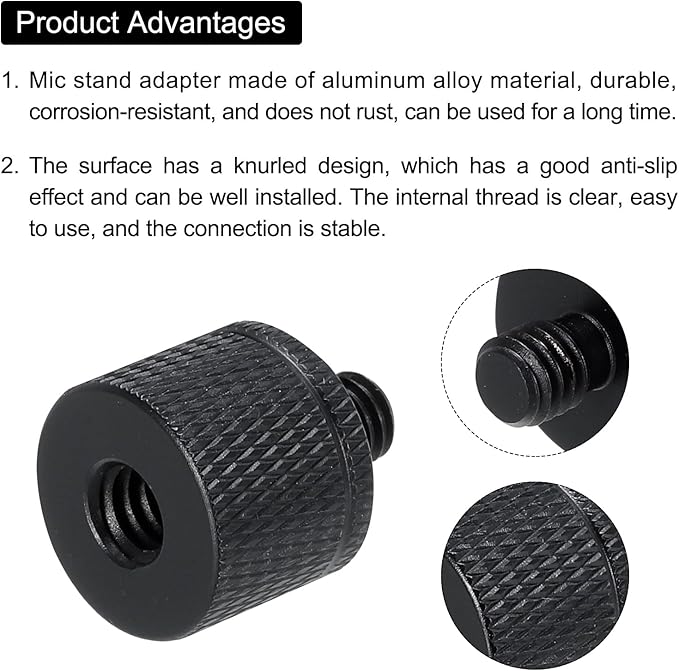 MECCANIXITY 5Pcs Mic Stand Adapter 14 Female to M6 Male Thread Screw Adapter Aluminum Alloy for Microphone Tripod Stand Mount, Black