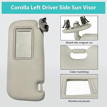 Left Driver Side Sun Visor Compatible with Toyota Corolla 2007 2008 2009 2010 2011 2012 2013, Replacement Front Left Sun Visor Assembly wMakeup Mirror 74320-12E00-B0
