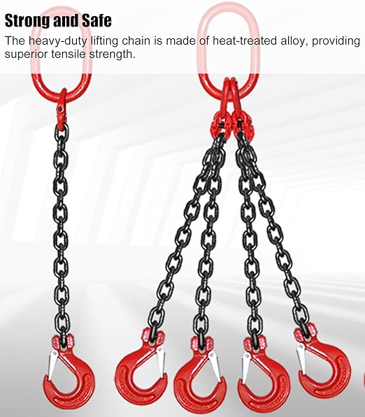 Lifting Slings Heavy Duty Chain, 1 3 5 6 10 13 Feet Quad Leg Lifting Chains with Locking Hooks, Mn Steel Heavy Duty Lifting Chain Link for Engine Hoist(Load 4.7 Ton L 4 M (13.1 FT) 4 Hook)