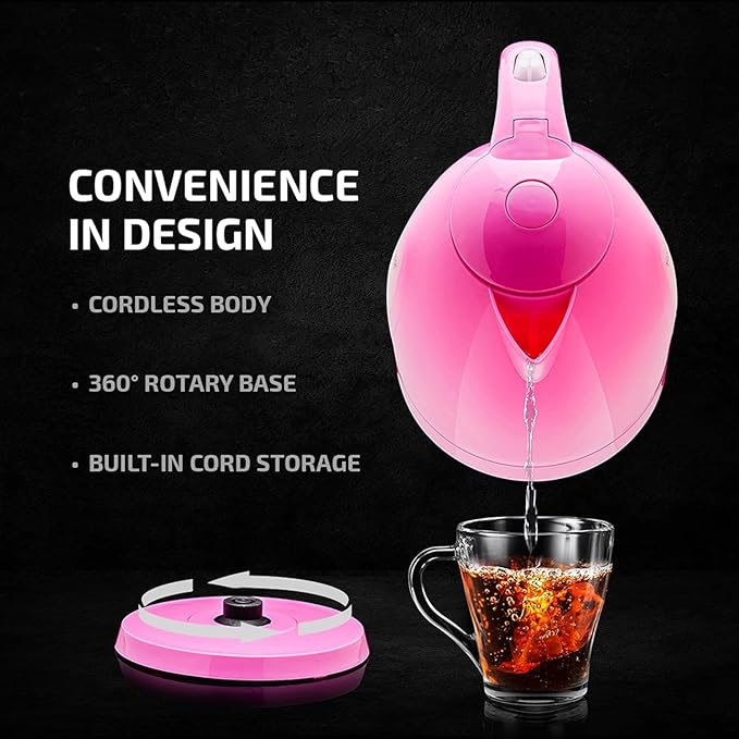 OVENTE Electric Kettle, Hot Water, Heater 1.7 Liter - BPA Free Fast Boiling Cordless Water Warmer - Auto Shut Off Instant Water Boiler for Coffee & Tea Pot - Pink KP72P
