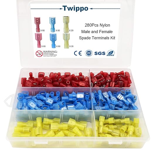 280Pcs Nylon Spade Connector, Male and Female Spade Terminals Kit, Crimp Terminal Connectors, Automotive Electrical Connector, Wire Connectors Kit, Quick Disconnect Connectors (22-10 Gauge)