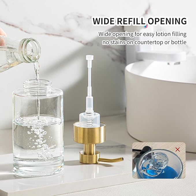 Enra Foam Soap Dispenser, 12oz Thick Glass Bathroom Soap Dispenser with Stainless Steel Gold Pump, Kitchen (ClearGold Foam Type)