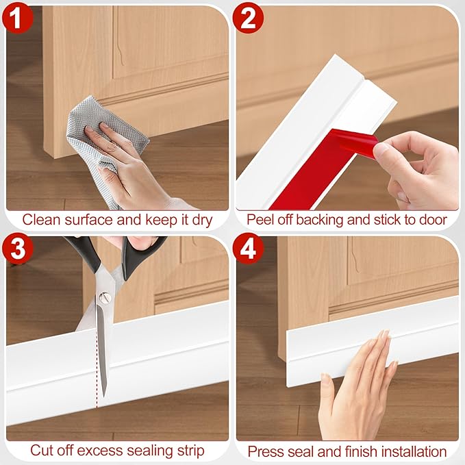 MYFAMIREA Door Weather Stripping 2IN (W) x 20FT (L) Door Draft Stopper Seal Tape Silicone Seal Strip Self Adhesive Shower Sweep Insulation Tape Side Bottom Strip for Sliding Glass Window Gap, White