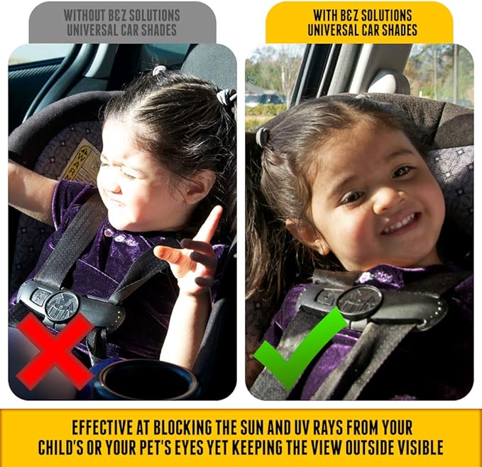 BZ Solutions Original 4-Pack Car Window Sun Shades Bundle-Universal Fit All Vehicles-Easy and Effective Way to Block Sun Glare, Harmful Heat, and UV Rays from Children or Pets-Black Static Cling Film