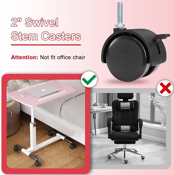 AAGUT 2" Swivel Stem Casters with Locking Brake Threaded 14" - 20 x 1 for Furniture and Shelves, Black Replacement Castors, Pack of 4