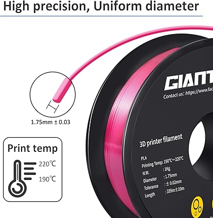GIANTARM Silk PLA 3D Printer Filament 1kg,Silk Pink PLA and Clear PLA 1.75mm Dimensional Acuuracy +/-0.03mm,1080 Feet Per Roll,Vacuum Packaging