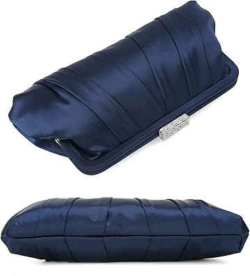 CHARMING TAILOR Classic Pleated Satin Clutch Bag Diamante Embellished Formal Handbag for WeddingPromBlack-Tie Events