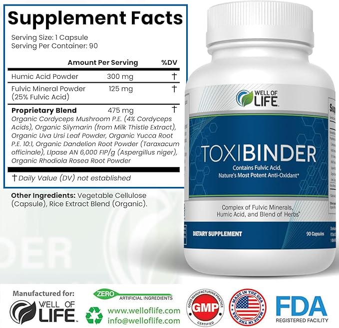 Well of Life Revitalize with Our Detox Repair Complex ToxiBinder 90Vcap, Vegan, Non-GMO Blend of Humic Fulvic Acids for Enhanced Energy, Better Gut Joint Health, Hydration and Superior Nutrient