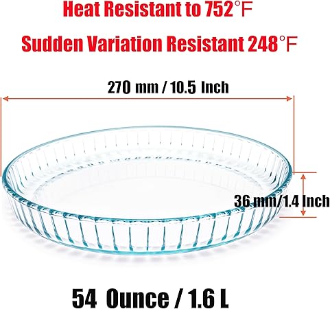 Pie Plate 10.5 Inch, Oven Glass Pie Pan for Baking Pie Crust, Pie Dish with Rippled Edge, Clear Baking Pan