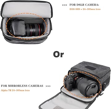Besnfoto Camera Bag Purse Small Messenger Shoulder Bag for Mirrorless DSLR Camera Waterproof Canvas Compact Photography Case, Black Gray