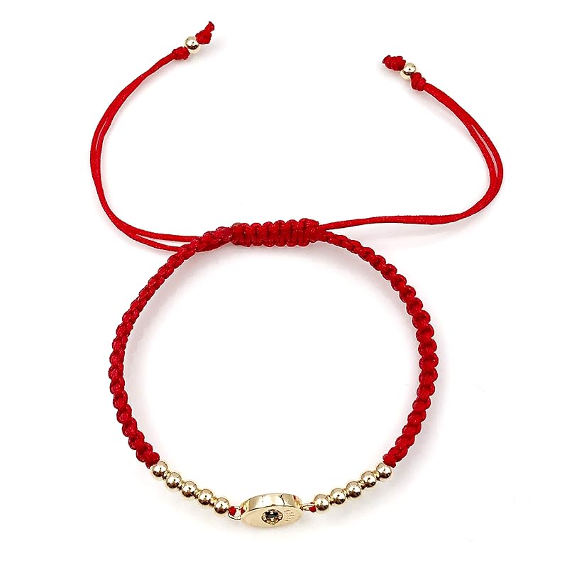 Lucky Evil Eye Charm Hand-Woven Adjustable String Bracelet for Women Protection (Red)