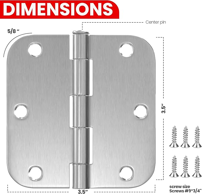 Utopia Home Pack of 1 Rounded Interior Door Hinges, 3.5 Inch, 58" Radius Edges, 3 x 3 inch, Both Interior and Exterior (Silver)