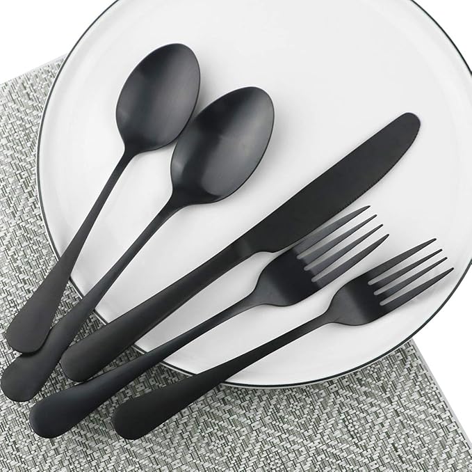 Matte Black Salad Forks Set 4 Piece, Flatware Bulk 188 Stainless Steel Heavy Duty Silverware Fork, 7.48-Inch Eating Utensils Table Dessert Fork Service for 4 Satin Finished, Dishwasher Safe