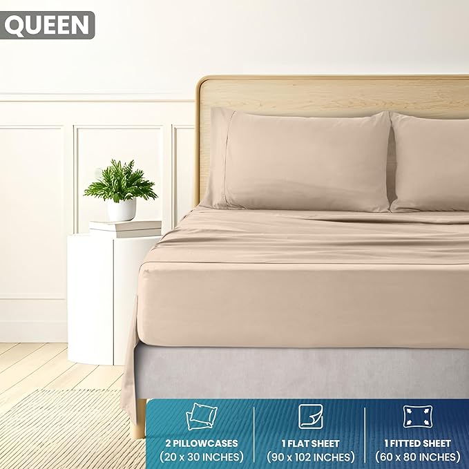 Utopia Bedding Queen Sheet - Brushed Microfiber - Soft Bed Sheet for Queen Size Bed - Includes 1 Fitted Sheet Only- Deep Pocket (Beige/Light Brown))