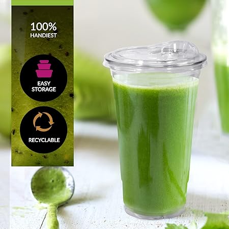 PAMI Clear 24oz Plastic Cups With Sip Lids Pack of 50 - BPA-Free Disposable Clear Cups With Strawless Lids For Cold Drinks- To-Go Cups With Lids For Iced Coffee Tea, Smoothies, Boba, Cocktails