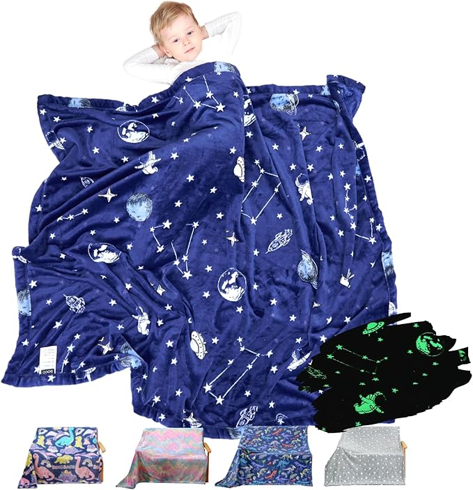 Bood Glow in The Dark Blanket, Navy Space Blanket for Boys, Christmas Personalized Gifts for Kids,Boys Blankets and Space Fleece Blanket Throws,Soft Plush Throw Blankets for Boy