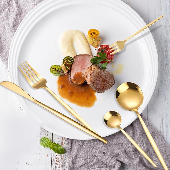 Gold Silverware Set, 90 Piece Golden Cutlery Set Service for 18, Stainless Steel Flatware Set Include Spoons Forks Knives Tableware Utensil Set, Mirror Polished, Dishwasher Safe