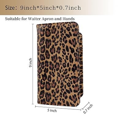 Server Book, Cutaswish Server Books for Waitress Cute, Waiter Receipt Book, PU Leather Waitress Book with Zipper Pocket, Waitress Accessories, Leopard