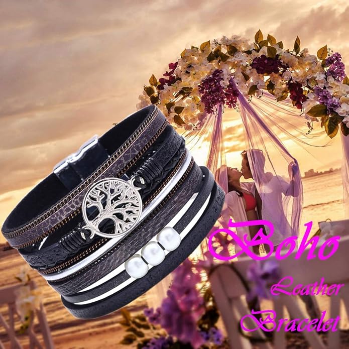 Inspirational Tree of Life Leather Bracelets for Women,Birthday Mothers Day Jewelry Gifts for Teen Girls