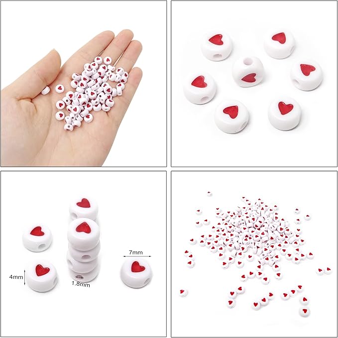 Honbay 200PCS 7mm Mini Acrylic Beads Flat Round Love Heart Beads Sweet Heart Beads Heart Spacer Loose Beads for Bracelets Anklets Necklaces Earrings Eyeglass Chain Jewelry Making Craft Projects