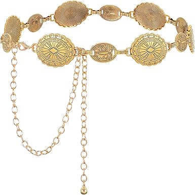WHIPPY Women Concho Chain Belt Metal Link Western Cowgirl Turquoise Chain Belt for Dress
