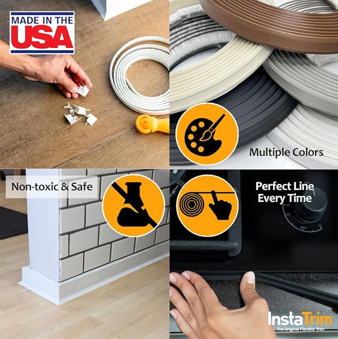 InstaTrim New & Improved Self-Adhesive Caulk Trim, 1/2" x 10', 2-Pack, Flexible, Water Resistant, Stain Resistant for Bathroom, Floors, Walls, DIY Project, Bronze