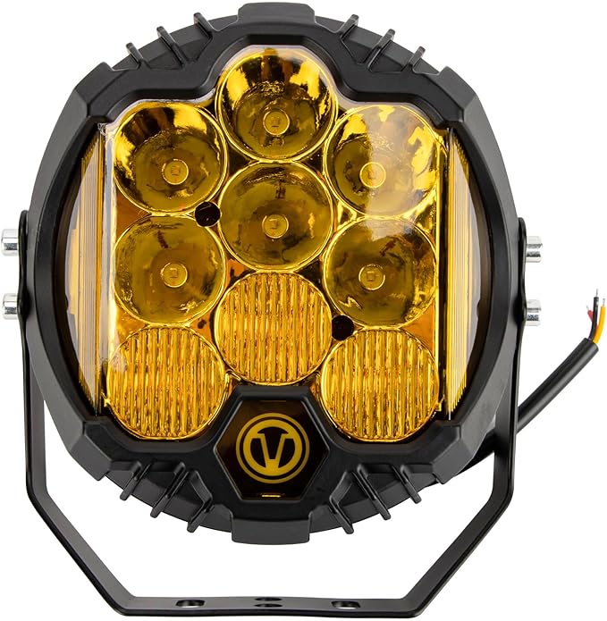 PSLER 7 Inch Amber Round LED Offroad Light - 35W 8000LM Spot Flood Combo, IP67 Waterproof Driving Light Bar with DRL for Wrangler Pickup SUV ATV UTV Golf Cart Trucks 4x4, F150-1 Pack