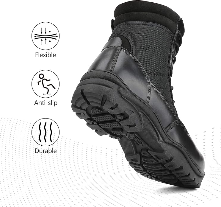 NORTIV 8 Men's Military Tactical Work Boots Side Zipper Leather Motorcycle Combat Boots Trooper(6-8 Inches)