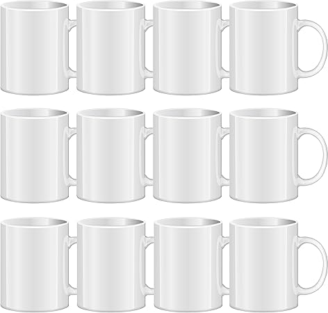 TANGLONG Sublimation Mugs Blank, Tazas Para Sublimacion, White Ceramic Sublimation Cups, Bulk Mugs for Coffee, Tea, Latte, Soup, Milk, Hot Cocoa 11 oz Set of 12