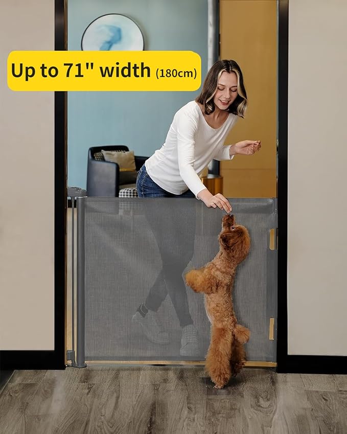 dearlomum Retractable Baby Gate,Mesh Baby Gate or Mesh Dog Gate,33" Tall,Extends up to 71" Wide,Child Safety Gate for Doorways,Stairs,Hallways,IndoorOutdoor(Grey,33"x71")