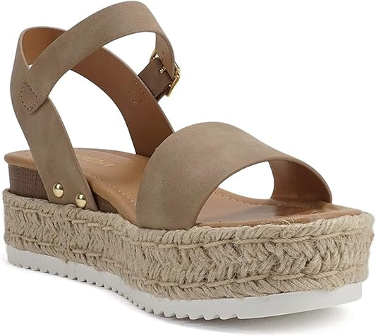 Soda CLIP ~ Women Open Toe Ankle Strap Platform Espadrille Sandal