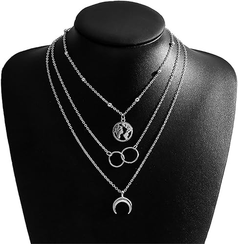Bohemia Dainty Layered Necklace Trendy Moon Necklaces Map Pendant Jewelry Delicate Choker Chain Multi layer Crescent Disc Necklaces for Women