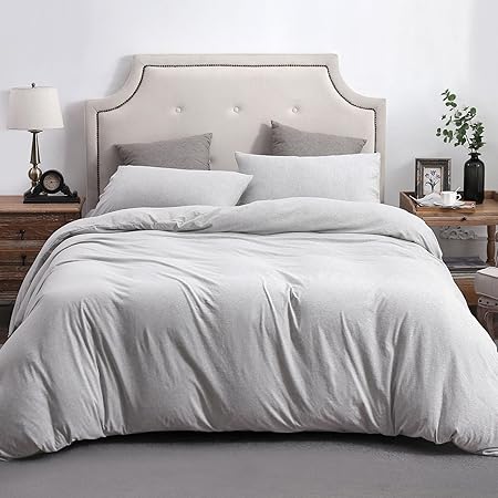 PURE ERA Jersey Knit Duvet Cover Set 100 T-Shirt Cotton Super Soft Comfy 3pc Bedding Set with Zipper Closure (Heather Grey, King)