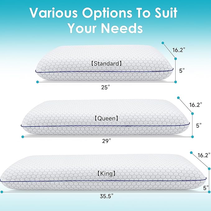 Memory Foam Pillows for Side, Back and Stomach Sleepers, Bed Pillow with Washable Cover and Breathable Mesh, Bed Pillow for Sleeping Standard Size (Grey)
