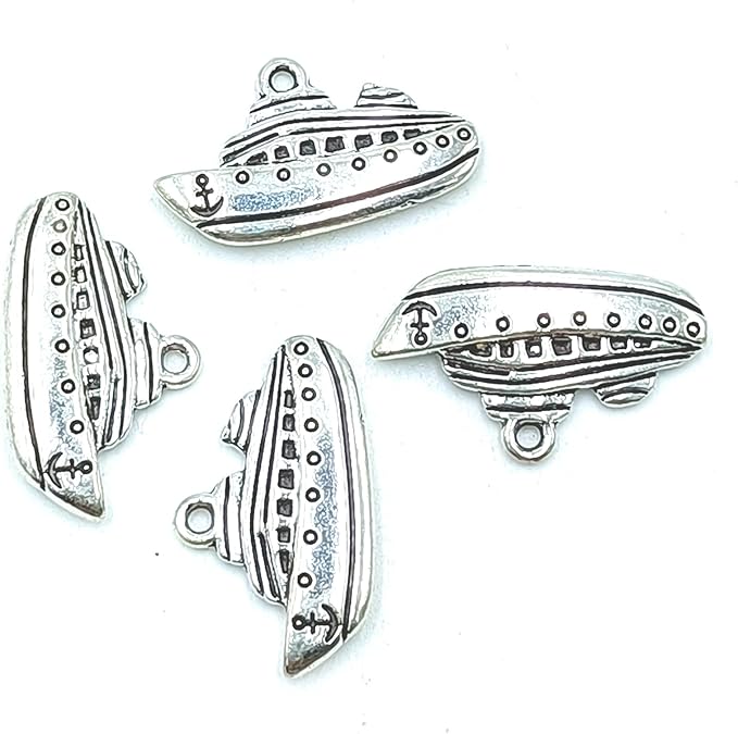 12pcs Charms Nautical Ship Pendants Alloy Tibetan Silver Bulk for Bracelets Keychain Necklace DIY Craft Jewelry Making Supplies Accessory 25 X 15mm (Ancient Silver)