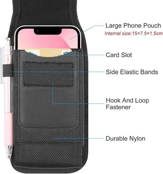 Cell Phone Purse, Nylon Belt Clip Phone Pouch with Card Slot Phone Holder Fits for 11.9cm/4.7in to 15.5cm/6.1in Smart Phones