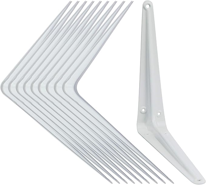 Shelf Brackets White 8 x 10 inch Pack of 10 Wall L-Bracket Supports for Hanging DIY Shelves Metal Steel Heavy Duty Strength 52lbs